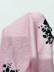 SHEIN Váy ngủ dài tay họa tiết hoa sọc cổ chữ V viền bèo nhún trang trí nơ cho nữ, mùa đông - Hồng - Xem 8