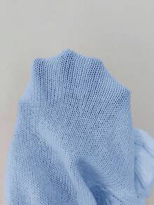 Elenzga 女士秋季新款针织修身圆领荷叶边袖口短款开衫，金属纽扣设计，甜美百搭，适合约会、情人节 - 藍色 - 查看 7