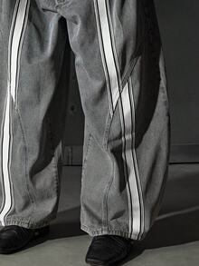 NEON BLANC 男士休闲日常宽松长款斜口袋牛仔裤，秋季 - 霧霾藍 - 查看 5