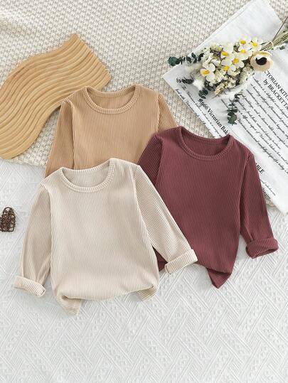 3pcs Girls Solid Color Comfortable Base Layer Underwear Set, Long Sleeve, Spring/Autumn/Winter