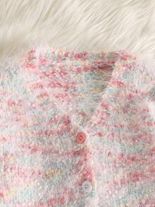 Tween Girl Space Dye Pattern Patchwork Pocket Button-Up Cardigan, Casual Everyday Wear, Autumn/Winter - Multicolor - View 5