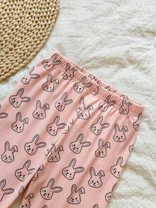 Vintaside Kids 2pcs/Set Young Girl Casual Fashion Versatile Cute Embroidery Crew Neck Long Sleeve Fleece Sweatshirt And Full Print Rabbit Pattern Pants Set, Autumn Fall Winter