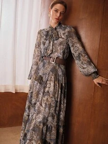 MOTF PREMIUM Đầm dài eo xếp ly họa tiết paisley thanh lịch dành cho nữ - Nhiều màu - Xem 7