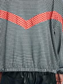 ROMWE MEN Casual Men's Colorblock Plaid Sweatshirt, For Fall - Black - View 2