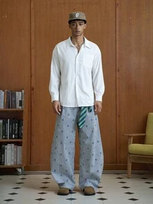 TOKVUE Men's Casual Plaid & Floral Wide Leg Pants, For Fall - Multicolor - View 3