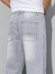 Manfinity Homme Men's Straight Loose Fit Casual Pocketed Jeans Hang Out Street Commute Urban - Light Grey - View 6