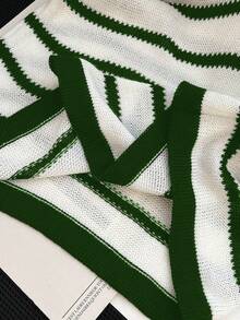 GlowEve CURVE 大码女式条纹 Polo 领短袖宽松休闲针织上衣，秋季 - 綠色 - 查看 6