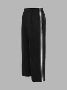 SHEIN Tween Boys' Casual Sports Patchwork Contrast Color Elastic Waist Loose Straight Leg Woven Pants, Suitable For School, Garden, Beach, Birthday, Spring, Summer, Autumn, Winter, Track Pants, Baggy Pants, Loose Pants