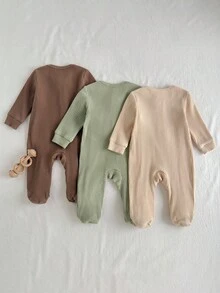 Loomiva 新生儿三件套柔软针织服装套装 - 长袖连体衣和裤子