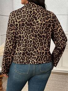 EMERY ROSE Áo khoác biker giảm béo họa tiết da báo cỡ lớn - Màu vàng - Xem 2