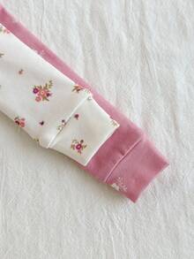 Loomiva 4 件套女婴植物花卉图案针织柔软圆领长袖上衣和松紧腰紧身裤贴身睡衣套装