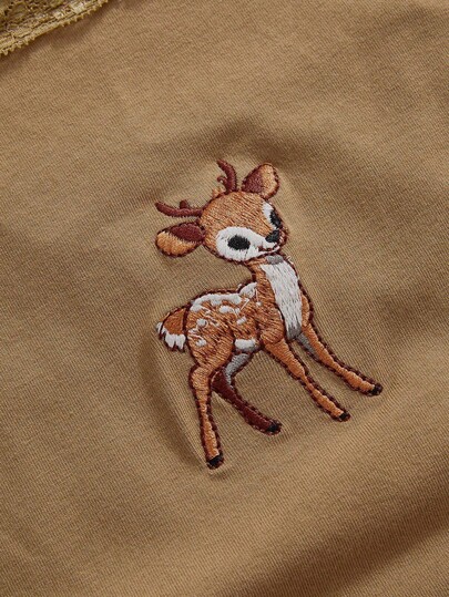 J-Fashion Ensemble femme composé d'un débardeur en dentelle avec broderie de cerf mignon et d'un pantalon évasé plissé avec cordon de serrage