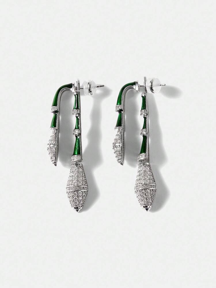 CHIC GREEN BAMBOO KNOT EARRINGS, QIPAO STYLE EARRINGS FOR WOMEN