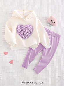 Cozy Pixies Set de 2 piezas de sudadera con capucha con forma de corazón y leggings de cintura elástica para niña bebé - Morado - Ver 9
