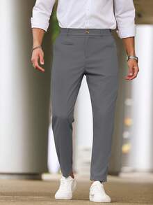 Manfinity Homme Men's Solid Color Pocketed Straight Loose Casual Pants, Versatile, Fall - Dark Grey - View 8