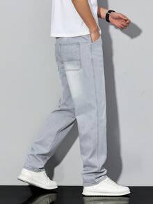 Manfinity Homme Men's Straight Loose Fit Casual Pocketed Jeans Hang Out Street Commute Urban - Light Grey - View 7