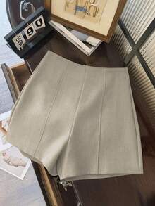 Franclia Fashionable Minimalist Dark Grey High Waist Women's Super Shorts, Zipper Back Closure, Suitable For Daily Commute, Dates And Romantic Occasions