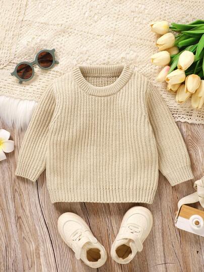 SHEIN Vintaside Kids 婴儿/男童纯色条纹针织套头衫