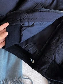 青少年女孩纯色加厚腰部拉链连帽衫，带毛领，防尘，时尚街头风格，适合户外活动和日常穿着，冬季长袖棉夹克，Y2K 酷 - 藏蓝色 - 查看 5