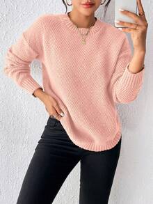 EMERY ROSE Women's Casual Solid Color Sweater, Autumn - Dusty Pink - View 5