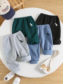 SHEIN 4件套男婴休闲可爱百搭纯色加厚保暖弹力腰束脚运动裤，秋冬季百搭运动裤套装 - 彩色 - 查看 3
