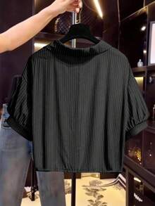 Franclia Women's Fashion Casual Striped Twist Short Sleeve Blouse, Black Shirt - Multicolor - View 2