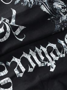 ROMWE MEN Goth Men Long Sleeve Shirt, Featuring Skull Totem & Intricate Floral Patterns Perfect For Stylish Men, Fall