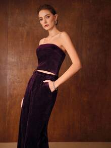 MOTF PREMIUM 女款毛绒装饰拉链后背抹胸上衣 - 紫色 - 查看 5