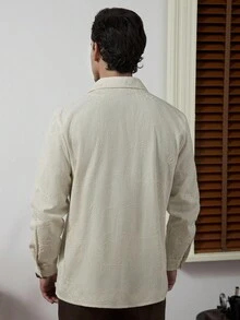 Core Aspect Áo sơ mi nam dài tay thêu dây hình học bằng vải lanh màu be trơn, áo sơ mi nam dài tay thêu jacquard hình học với vải họa tiết, áo sơ mi nam cổ điển thường ngày, phong cách đô thị, đi làm hàng ngày, thời trang hẹn hò, áo sơ mi nam thêu, áo sơ mi nam vải lanh màu be, áo sơ mi nam móc, mùa thu - Màu be - Xem 2