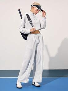 CourtClass Pantalones casuales y versátiles de mujer con cintura elástica y pierna ancha para yoga y entrenamiento