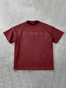 Claim Dot 宽松男士字母压花落肩T恤，适合秋季 - 紅色 - 查看 3