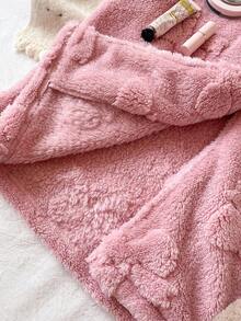 Áo khoác nhung họa tiết bướm hồng jacquard có thể đảo ngược dành cho bé gái, có túi khóa kéo, thích hợp mặc khi đi chơi, đi nghỉ và mặc ở nhà - Hồng - Xem 5