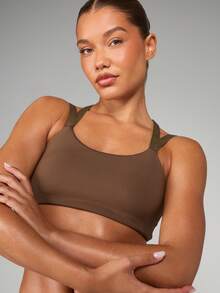 MISSGUIDED High Support Athletic Sports Bra Moisture Wicking Racerback Workout Running Yoga Fitness Exercise Training Medium Impact Gym Tank Top - Coffee Brown - View 5