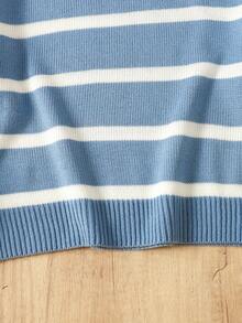 SHEIN Teen Girls' Casual Loose Fit Colorblock Striped Crew Neck Pullover Sweater