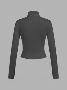 SHEIN EZwear 3pcs/Set Casual Minimalist White & Black Knit Zip-Up Long Sleeve T-Shirts For WomenIn Fall/Winter - Multicolor - View 13