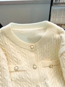 GlowEve CURVE Áo len cardigan tay dài dáng rộng phong cách Pháp thường ngày dành cho nữ, cỡ lớn, thích hợp cho các buổi đi chơi và dự tiệc cưới, mùa thu/đông - trắng - Xem 4