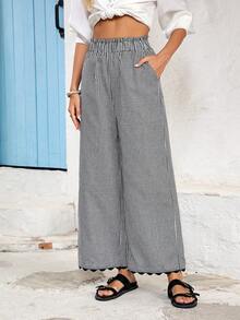 Vivid Eden 女士休闲度假风印花纸袋腰宽松阔腿裤 - 黑與白 - 查看 2