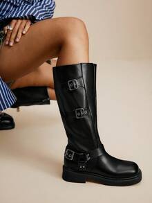 Daringsoles Giày bốt cao đến giữa bắp chân màu đen thời trang dành cho nữ - màu đen - Xem 8