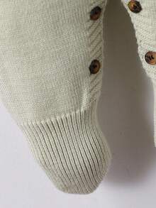 Macacão de Tricô com Gola Alta de Manga Longa para Bebês Meninos, com Pé, Confortável para Recém-Nascidos, Adequado para Uso Diário, Interno e Externo, Cinza e Cinza Escuro, Outono/Inverno