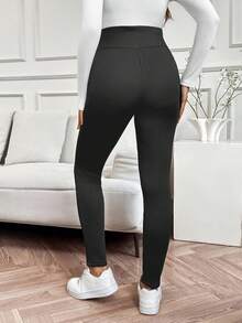 SHEIN Ropa de otoño, ropa de otoño, ropa de maternidad de otoño/invierno Leggings ajustados y térmicos elásticos para mujeres embarazadas, ropa de gimnasio de otoño/invierno para mujeres Leggings térmicos de cintura alta para maternidad, pantalones térmicos negros cálidos para mujeres, leggings negros de invierno, ropa de maternidad Leggings para mujeres, pantalones de maternidad para mujeres embarazadas - Gris Oscuro - Ver 3