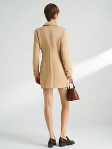 INAWLY Women's Solid Color Lapel NeckLong Sleeve Double-Breasted Blazer Dress, Office Wear - Bronze - View 7