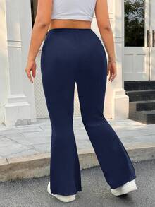 SHEIN EZwear 海军蓝加大码女式松紧腰喇叭裤 - 藏蓝色 - 查看 4