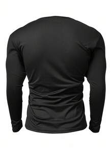 INAWLY 男士休闲撞色饰边缺口领T恤，秋季 - 黑色 - 查看 2