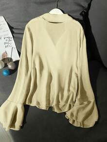 Modelyn 女式不对称雪纺飘逸领带设计衬衫 - 淡黃色 - 查看 2