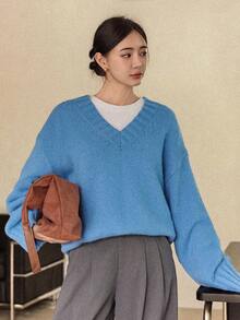 Dazy-Less Women's Casual Solid Color Drop Shoulder Loose Knit Sweater, Autumn/Winter