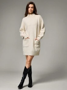 Hanevo Robe décontractée droite unie avec poches, automne/hiver