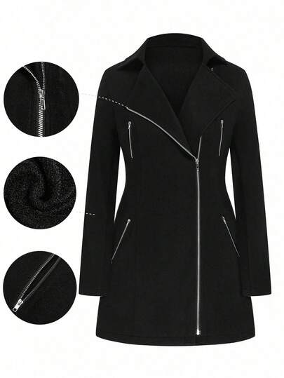 EMERY ROSE Plus Size Women Multi-Zipper Decorated Dragon & Phoenix Jacket, Fashionable, Retro, Elegant, Versatile