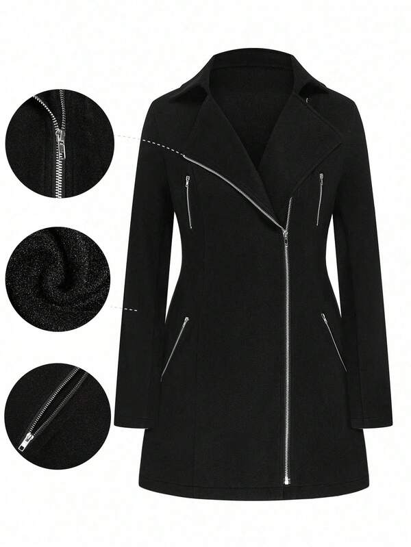 EMERY ROSE Chaqueta de mezcla de lana con decoración de dragón y fénix con múltiples cremalleras, para mujer de talla grande, de moda, retro, elegante y versátil