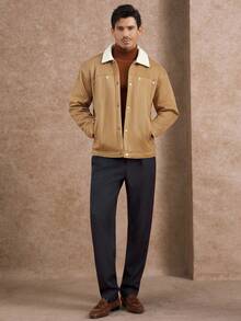 Manfinity Homme Men's Autumn And Winter New Suede Warm Fabric Camel Solid Color Inner Fleece Collar Jacket, Anniversary Gift Brown Jacket Men Men Outerwear,This Is A Versatile Coat For Daily Commuting And Traveling. It's A Gift For Your Husband, Boyfriend, And Friends. It Features A Casual And Simple Style, A Mature Urban Look, And A Laid-Back Urban Vibe - Camel - View 5