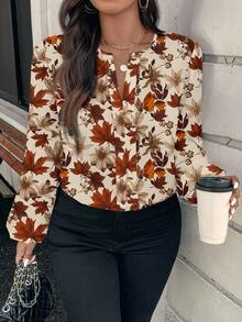 EMERY ROSE Camisa de manga larga con estampado floral elegante y casual, adecuada para atuendos de primavera y otoño en tallas grandes